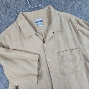 Breakwater 100% Linen Shirt Mens Large Tan Beige Casual Beach Camp Button Up L